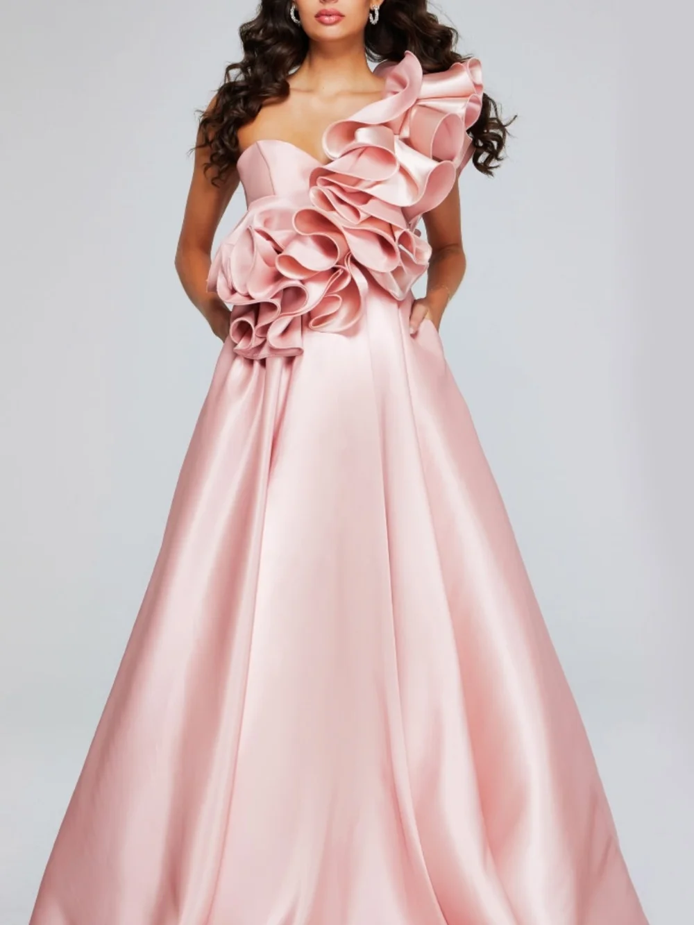 Jovani Blush Pink Ruffle One Shoulder Ball Gown Dress Size 4 NWOT | Style 40796